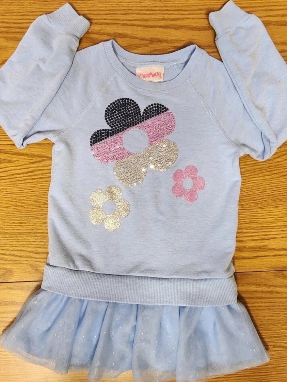 Flapdoodles Sequins & Tutu Tunic Top Blue Sz 4-5